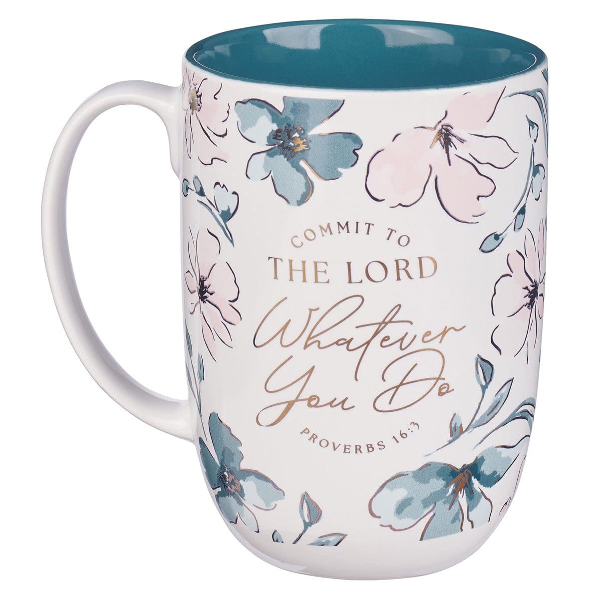 1220000328112_back Commit to the Lord Whatever You Do Ceramic Mug with Teal Interior - Image 2