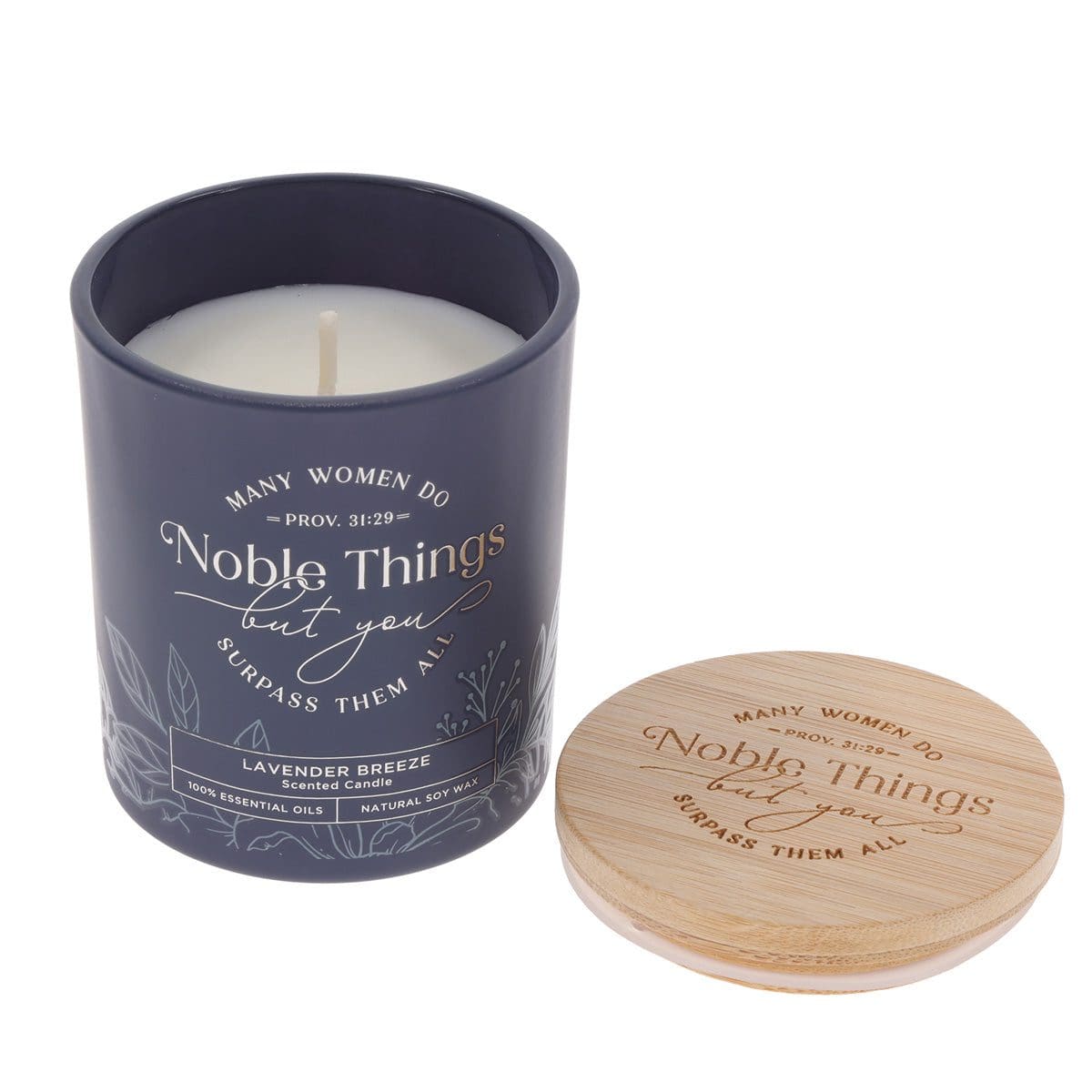 1220000328266_feature2 Many Women Do Noble Things but You Surpass Them All Lavender Breeze Scented Candle with Bamboo Lid - Image 4