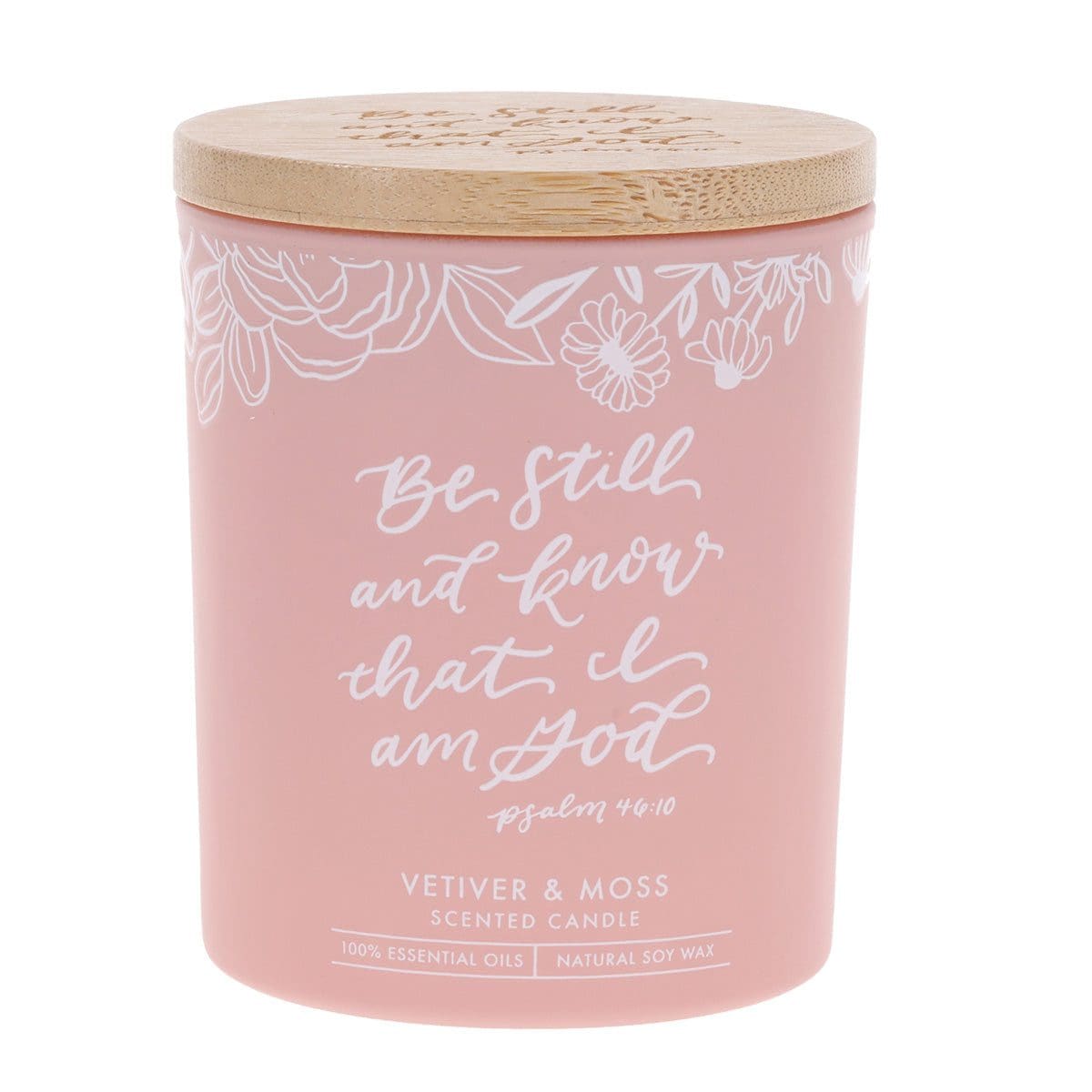 1220000328303_front Be Still and Know That I Am God Vetiver and Moss Scented Candle with Bamboo Lid - Image 1