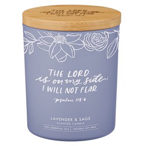 The Lord Is on My Side, I Will Not Fear Lavender and Sage Scented Candle with Bamboo Lid