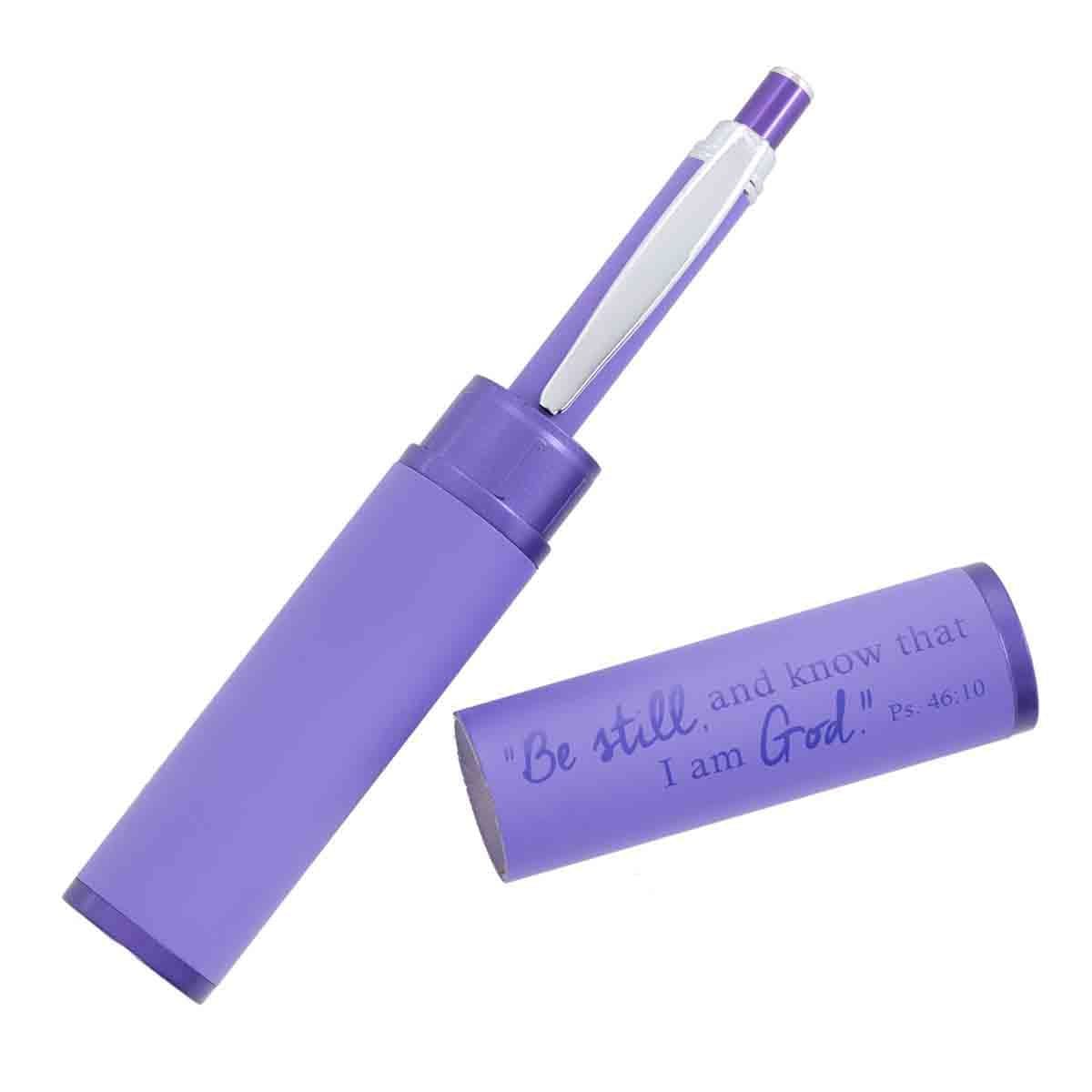 6006937140950_feature1 Psalm 46:10 Be Still And Know Purple (Metal Pen In Tube) - Image 2