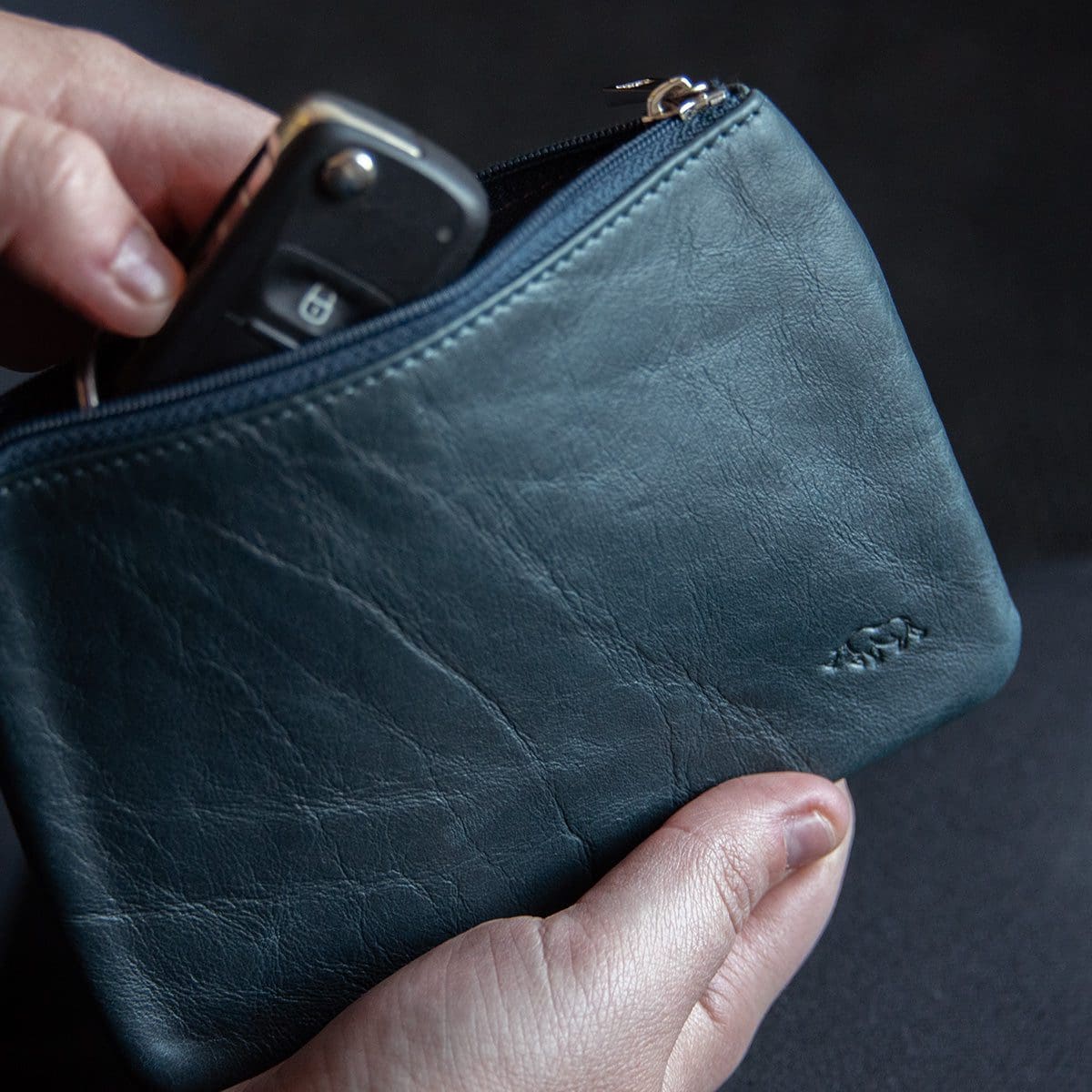 6006937162235_feature4 Genuine African Leather Medium Navy Coin Purse - Image 12