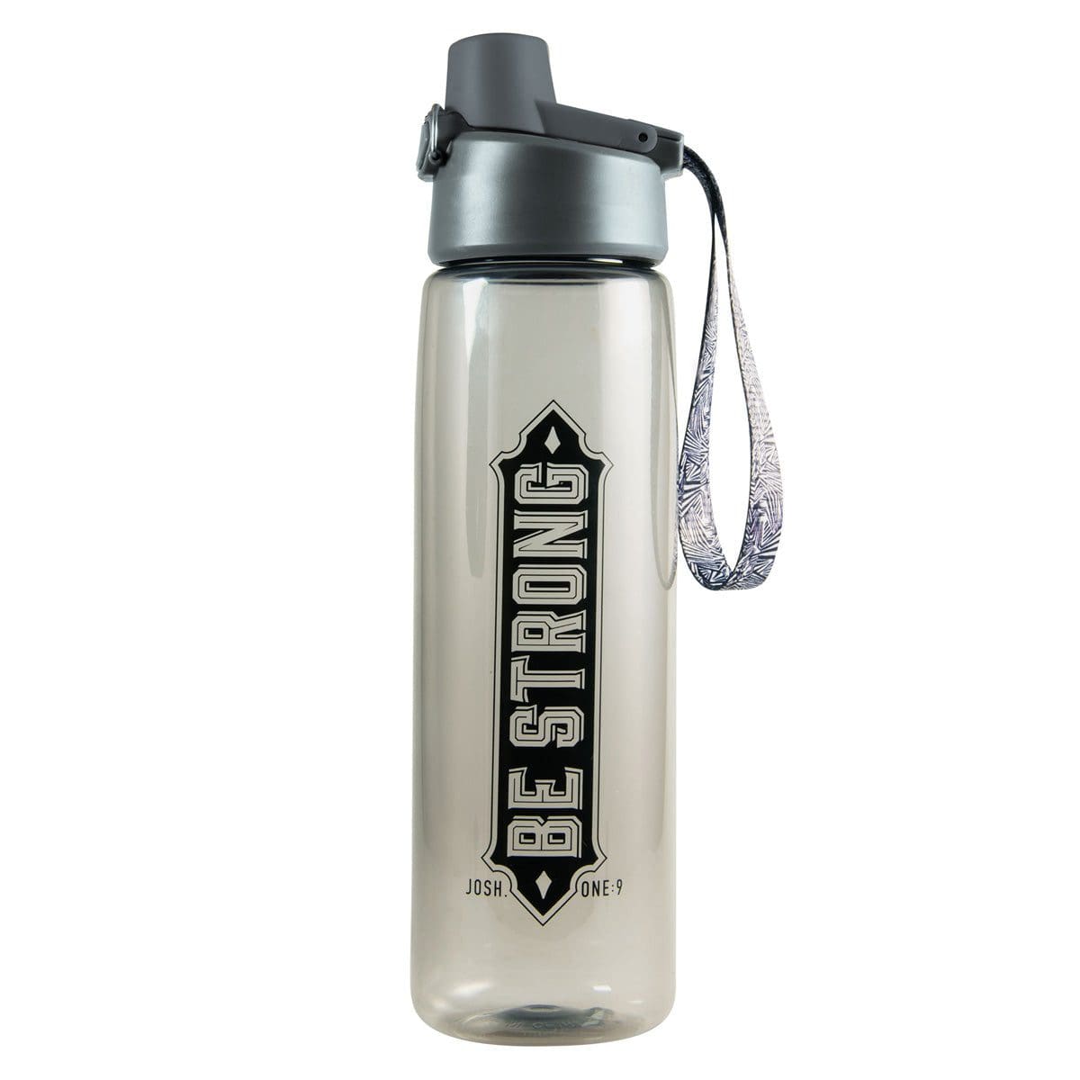 6006937162396_front Be Strong Black Plastic Water Bottle - Joshua 1:9 - Image 4