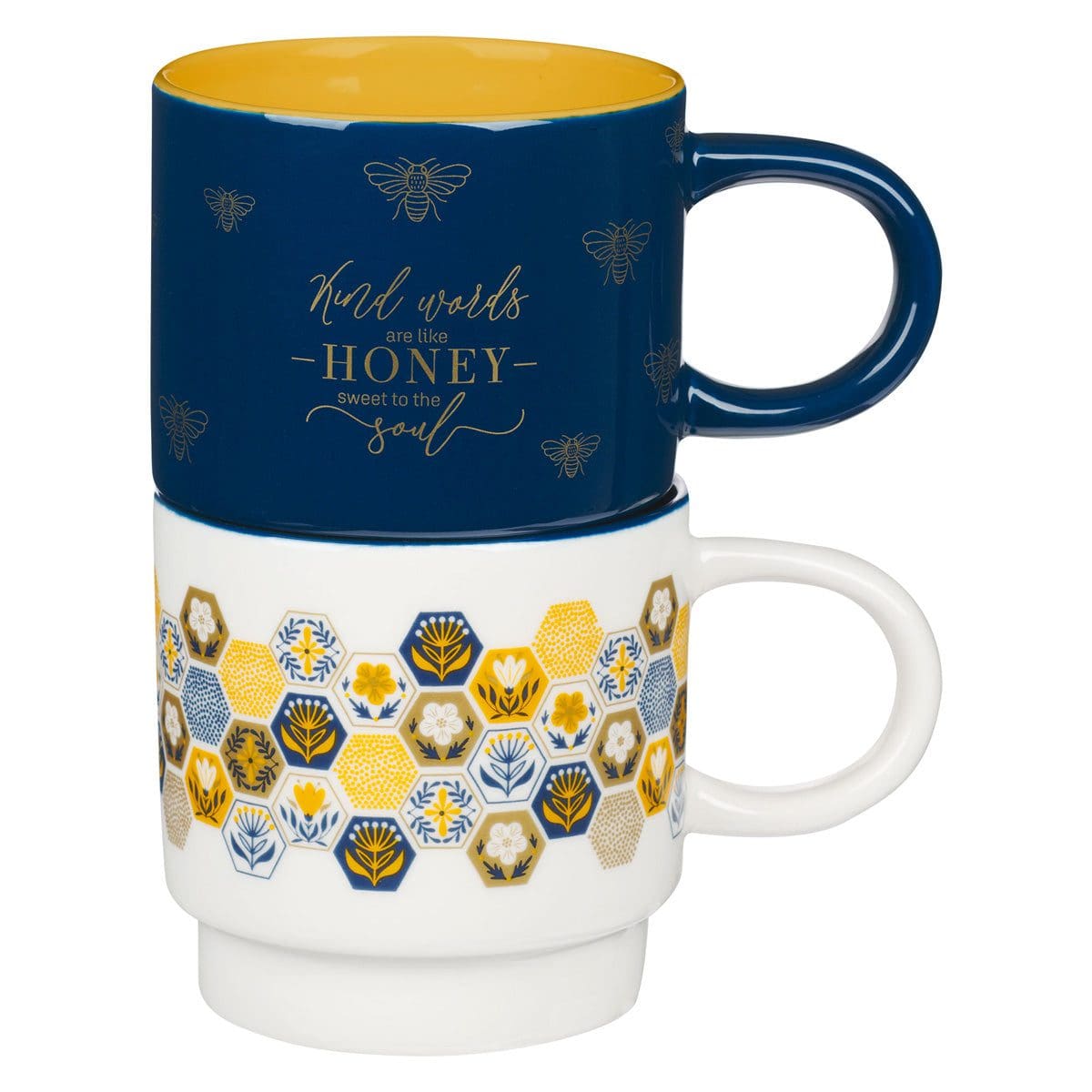 6006937164215_front Kind Words Are Like Honey Stackable Two Piece Ceramic Mug Set - Proverbs 16:24 - Image 1
