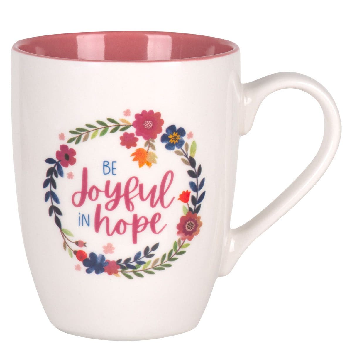 6006937168435_front Be Joyful in Hope Pink Interior Ceramic Mug - Image 1