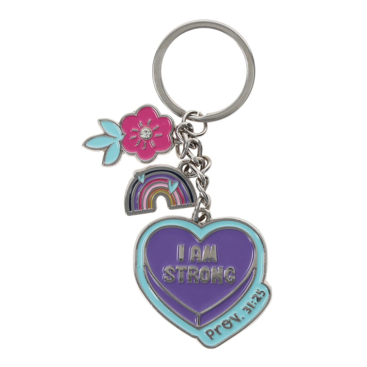 6006937171091_front I Am Strong Metal Key Ring with Charm - Image 5