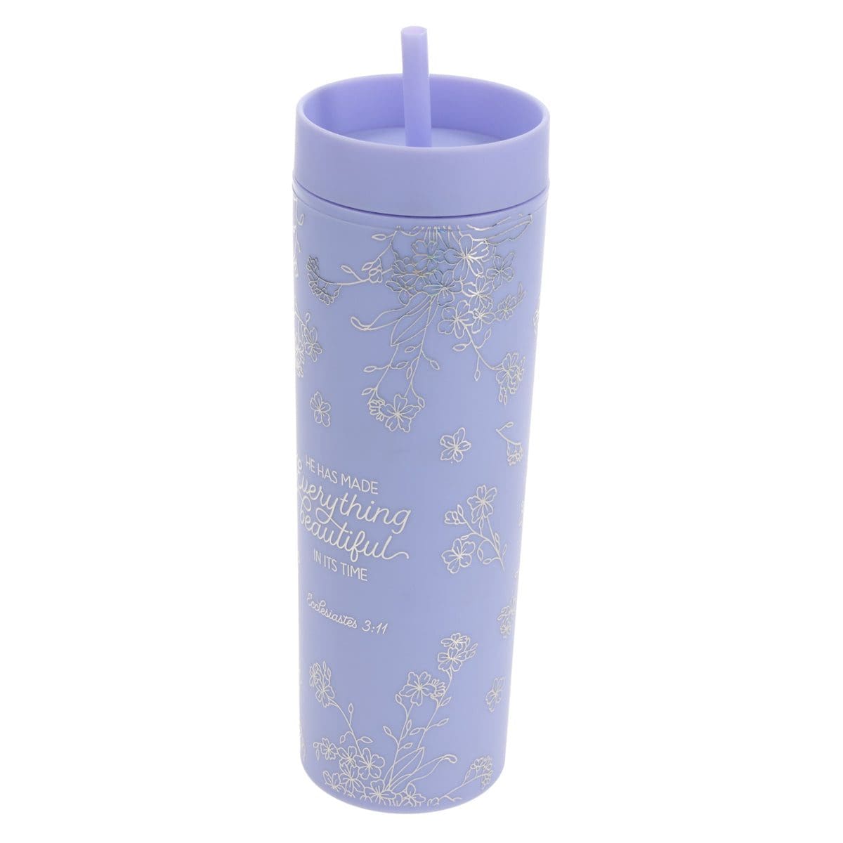 6006937171398_feature1 He Has Made Everything Beautiful Lavender Plastic Travel Tumbler with Straw - Image 3