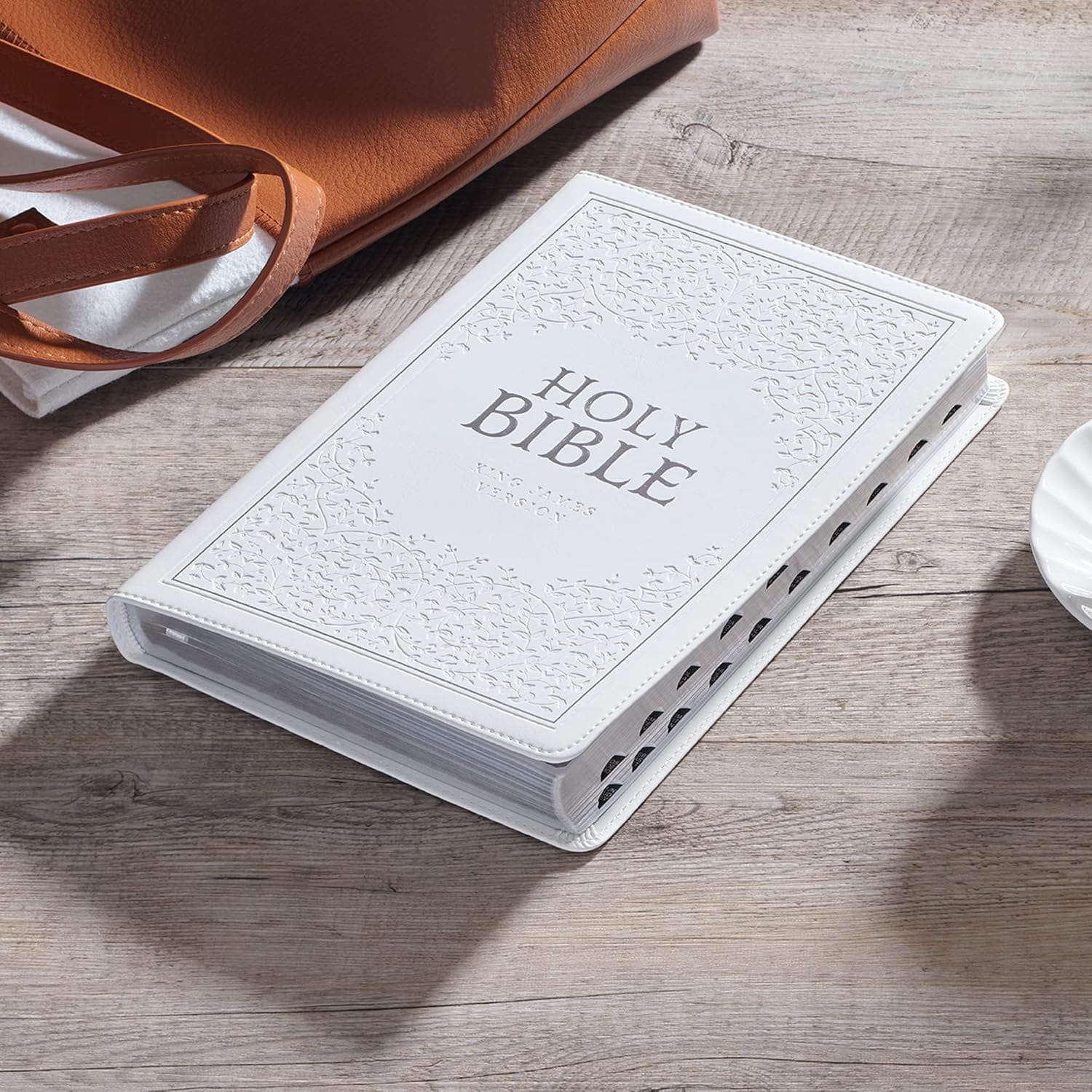 81Xr-8CT-dL._SL1500_ KJV White Faux Leather Thinline Large Print Bible With Thumb Indexing - Image 2