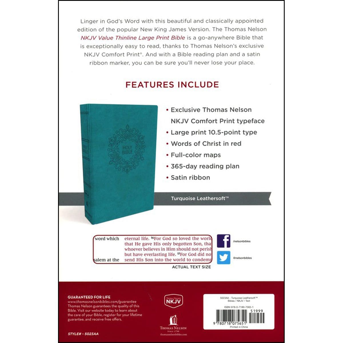 9780718075651_back NKJV Turquoise Imitation Leather Value Thinline Bible Large Comfort Print - Image 5
