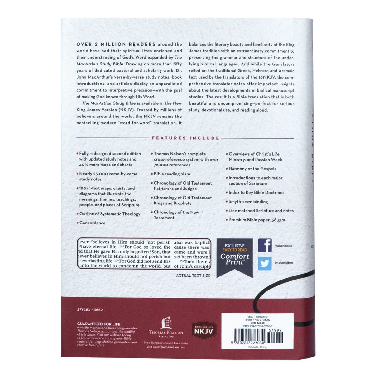 9780785223030_back NKJV Macarthur S / Bible 2nd Ed Cloth Over Board Blue (Comfort Print)(Hardcover) - Image 7