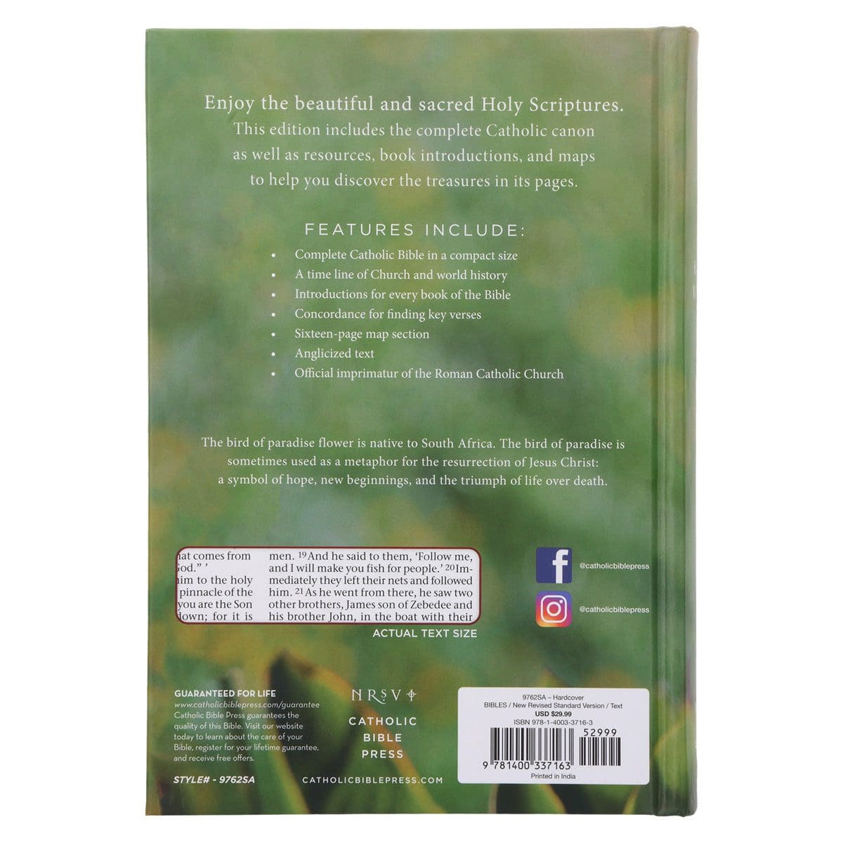 9781400337163_back NRSV Bird of Paradise Hardcover Catholic Edition Holy Bible Global Cover Series - Image 8