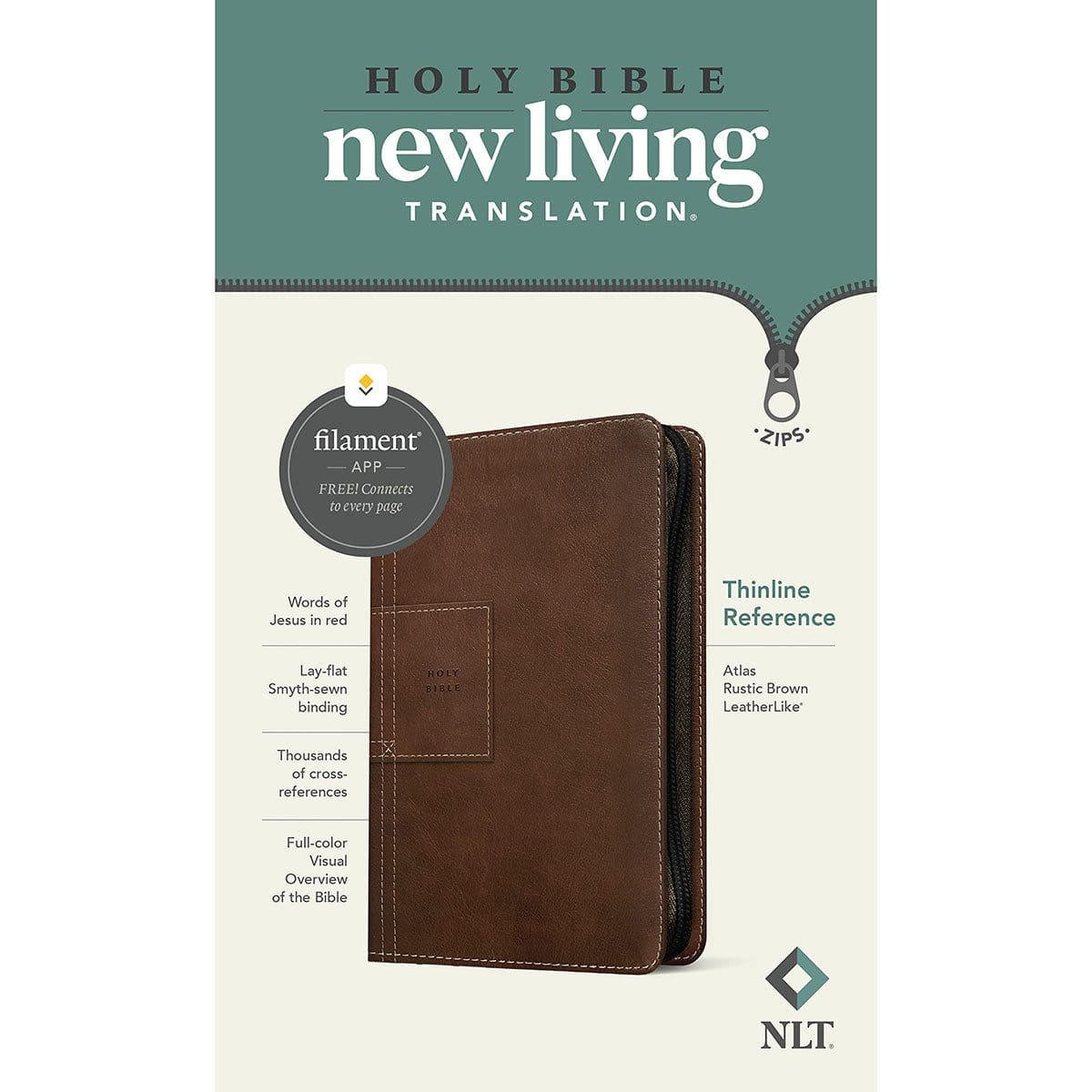 9781496466181_front NLT Filament Thinline Reference Bible, Rustic Brown With Zip (Imitation Leather) - Image 1