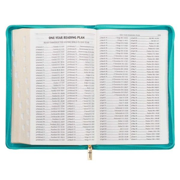 KJV Teal Floral Faux Leather Flexcover Deluxe Gift Bible With Zip - Image 12