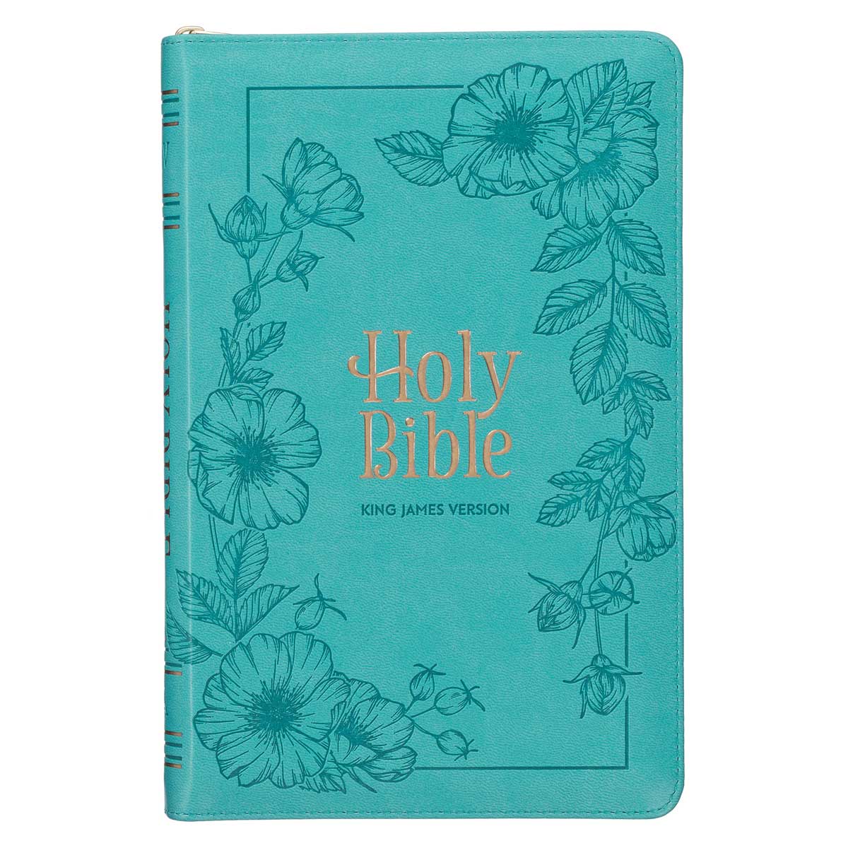 9781639522408_front KJV Teal Floral Faux Leather Flexcover Deluxe Gift Bible With Zip - Image 8