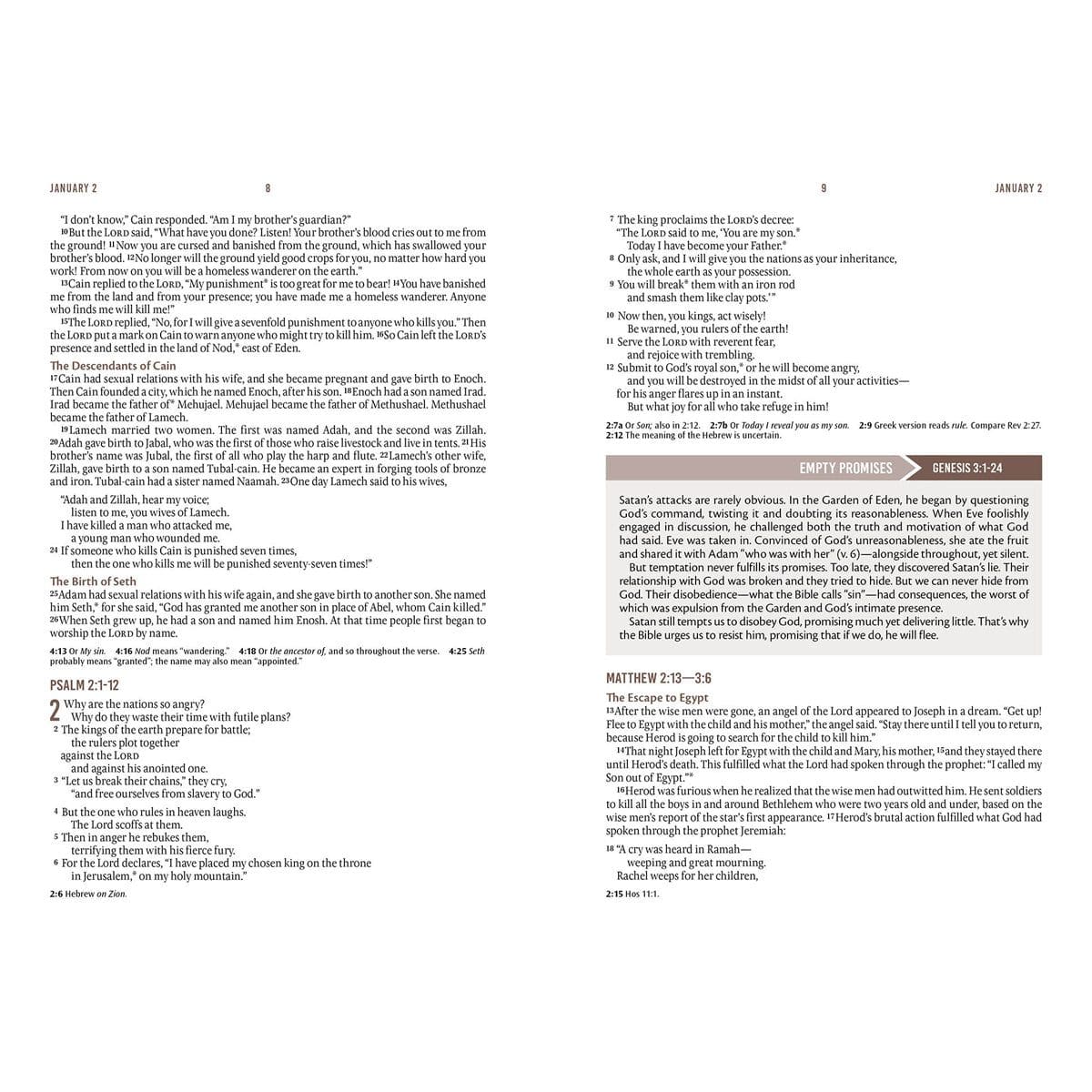 9781639524136_feature3 NLT Brown Flexcover Faux Leather Everyday Devotional Bible for Men - Image 8