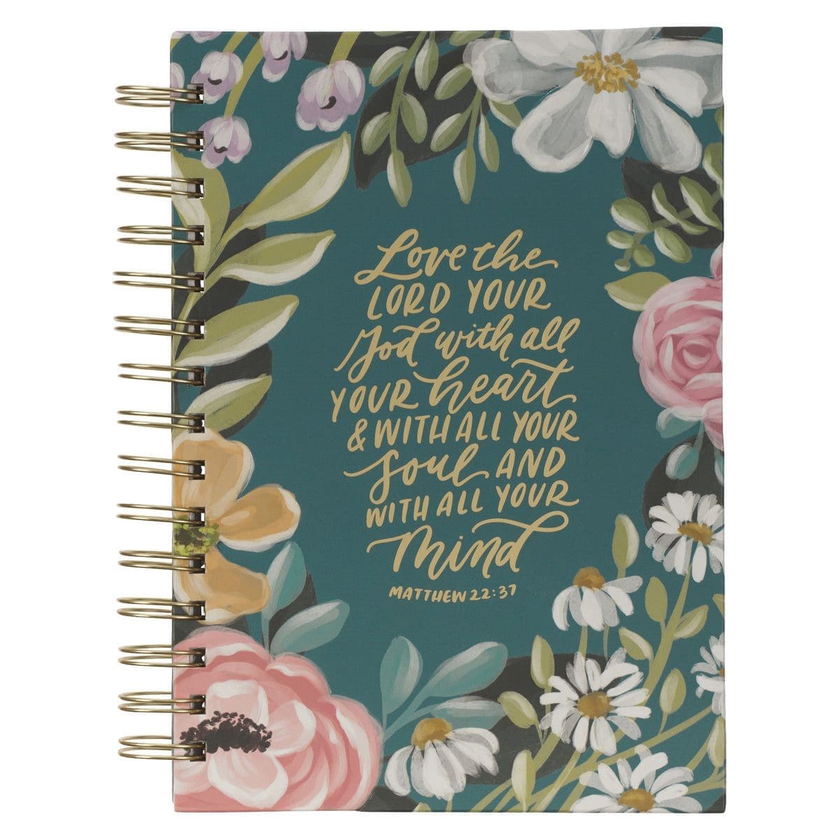 9781639528615_front Love the Lord Your God with All Your Heart Teal Floral Large Hardcover Wirebound Journal - Image 1