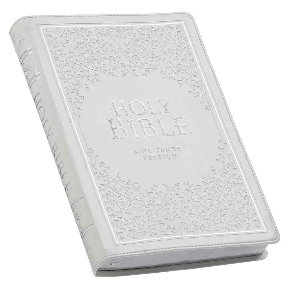 9781642724677_feature2 KJV White Faux Leather Thinline Large Print Bible With Thumb Indexing - Image 3