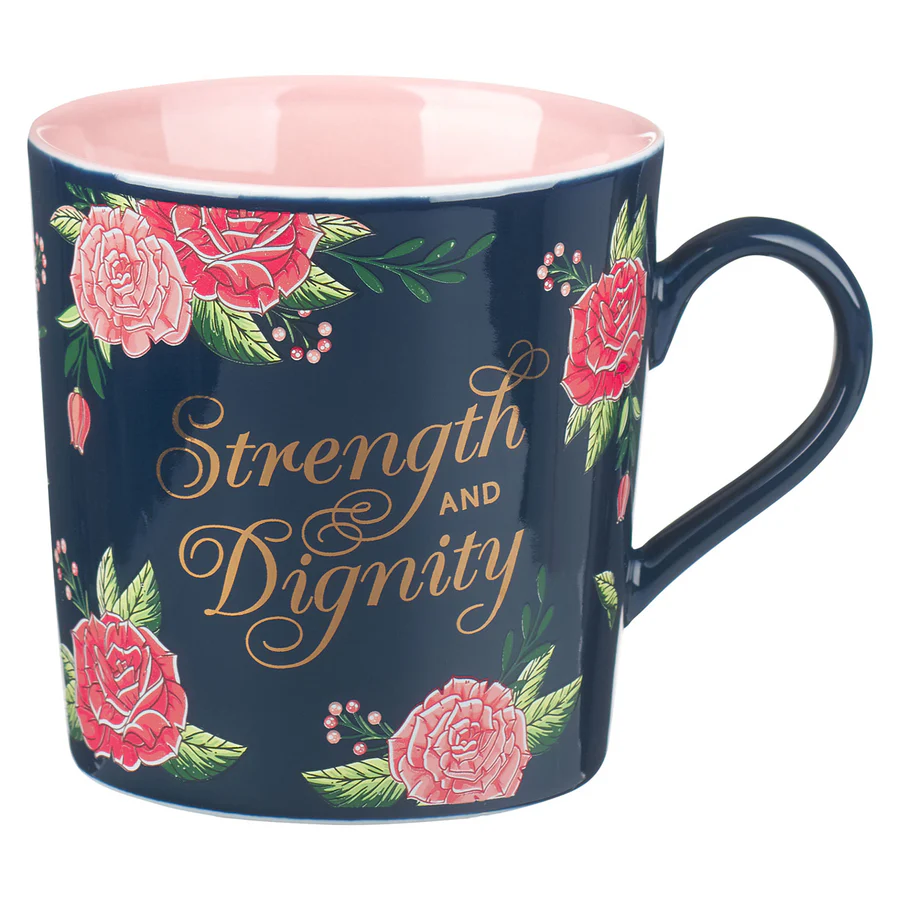 1220000322868_front Strength And Dignity Ceramic Mug - Proverbs 31:25 - Image 1