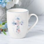 Floral Cross Blue Rimmed Ceramic Mug - Image 8