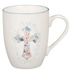 Floral Cross Blue Rimmed Ceramic Mug - Image 7