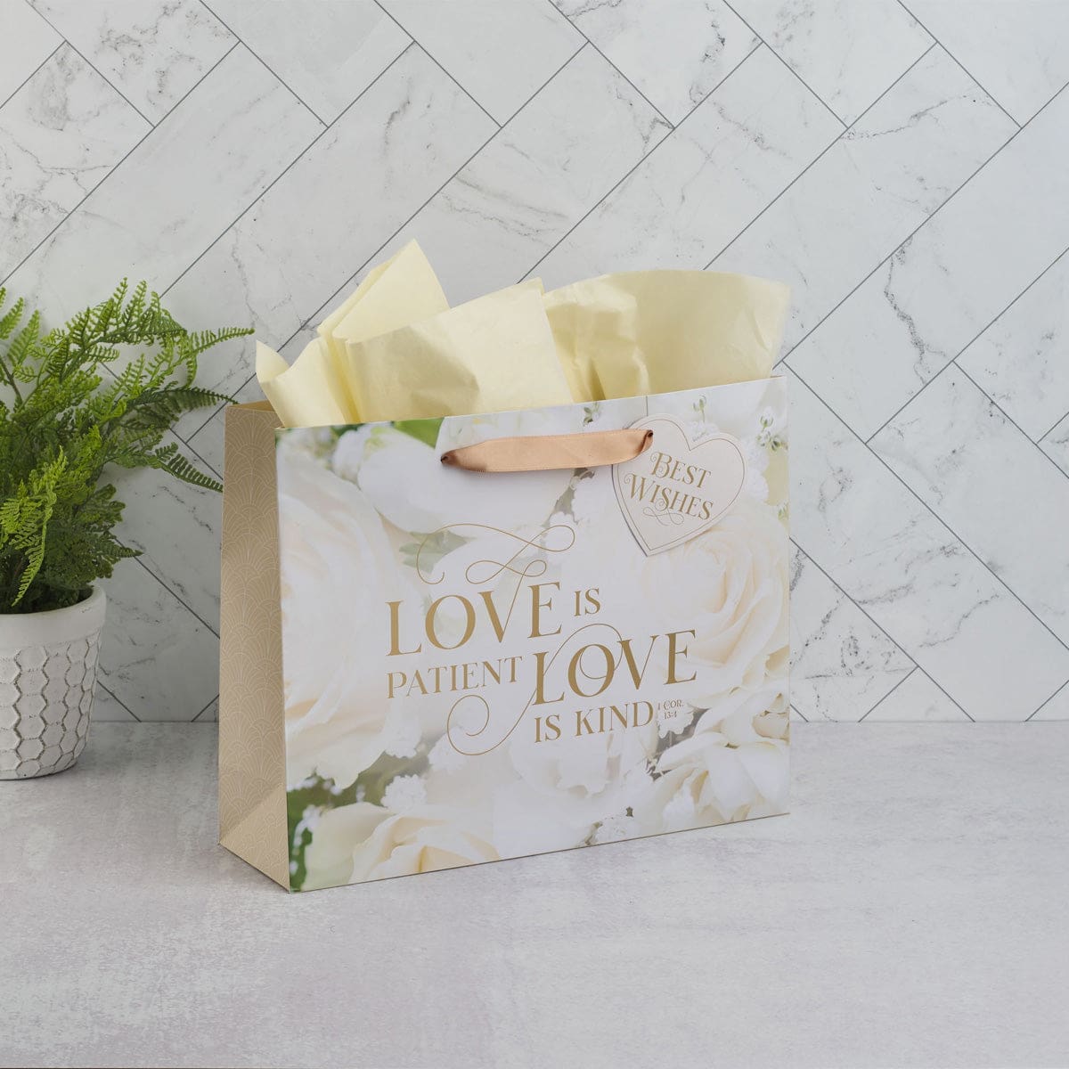 1220000325500_feature1 Mr. and Mrs. - Love Is Patient Love Is Kind Large Landscape Gift Bag with Gift Tag - Image 4