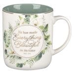He Has Made Everything Beautiful in It's Time Floral Ceramic Mug with Green Interior - Image 5