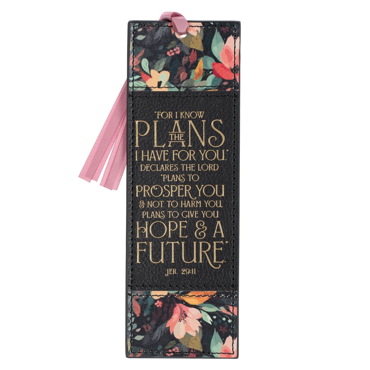 1220000326033_front For I Know the Plans I Have For You Black Faux Leather Bookmark - Image 3