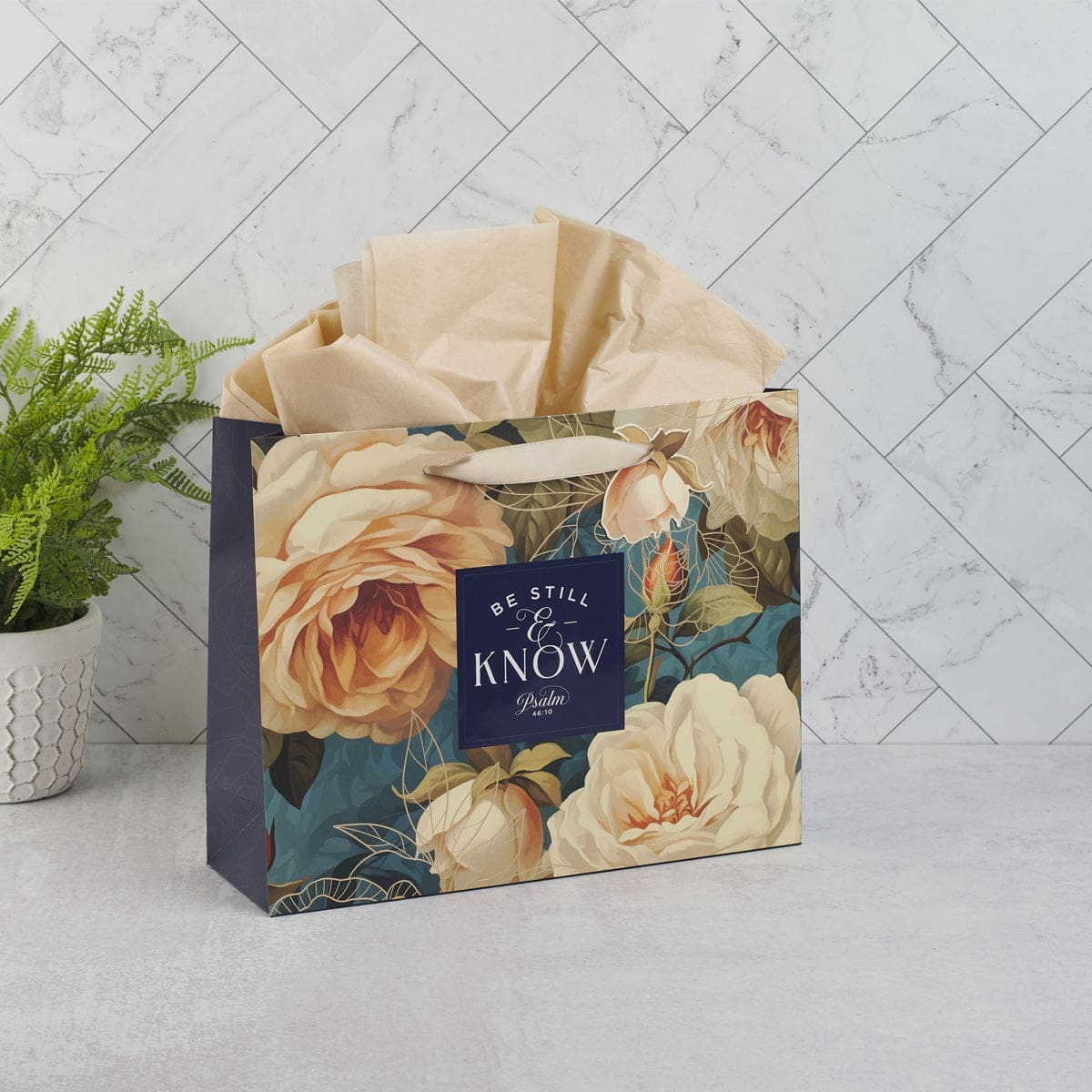 1220000326415_feature1 Be Still and Know Large Landscape Gift Bag with Gift Tag - Image 4