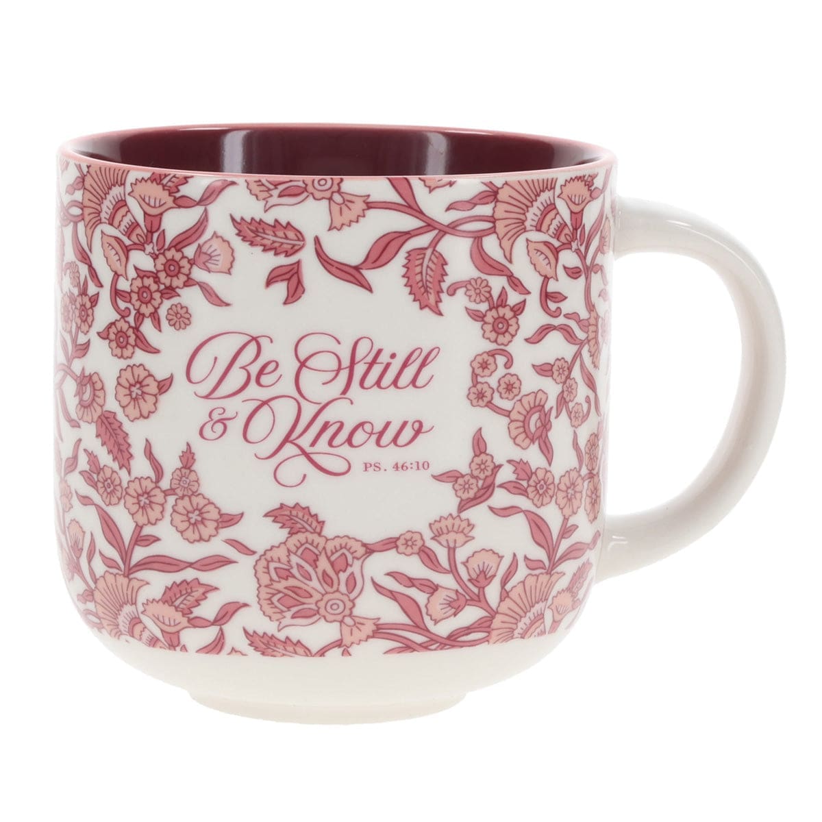 1220000326453_front Be Still & Know Ceramic Mug with Burgundy Interior - Image 5