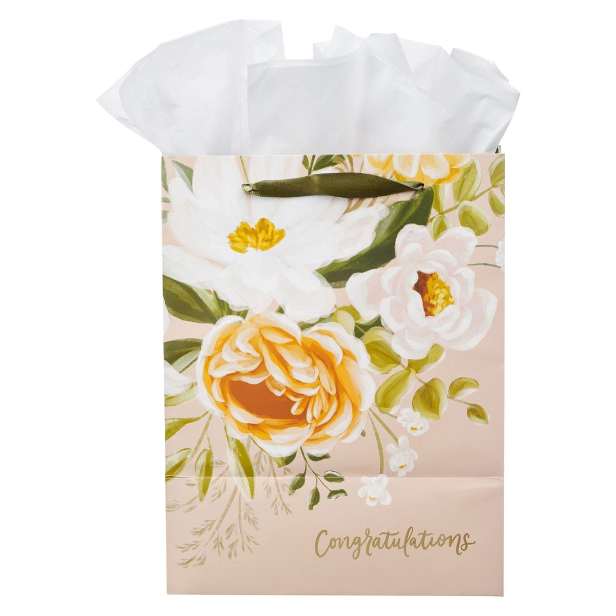 1220000326743_back Congratulations Neutral Floral Portrait Gift Bag with Gift Tag - Image 3