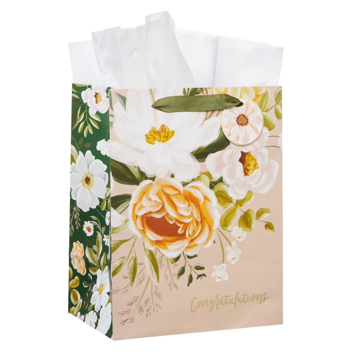 1220000326743_feature1 Congratulations Neutral Floral Portrait Gift Bag with Gift Tag - Image 4