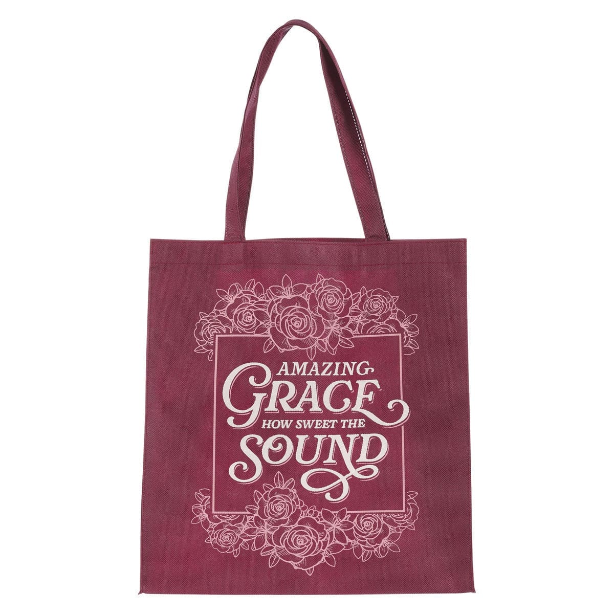1220000327221_front Amazing Grace How Sweet the Sound Burgundy Non-Woven Tote Bag - Image 3