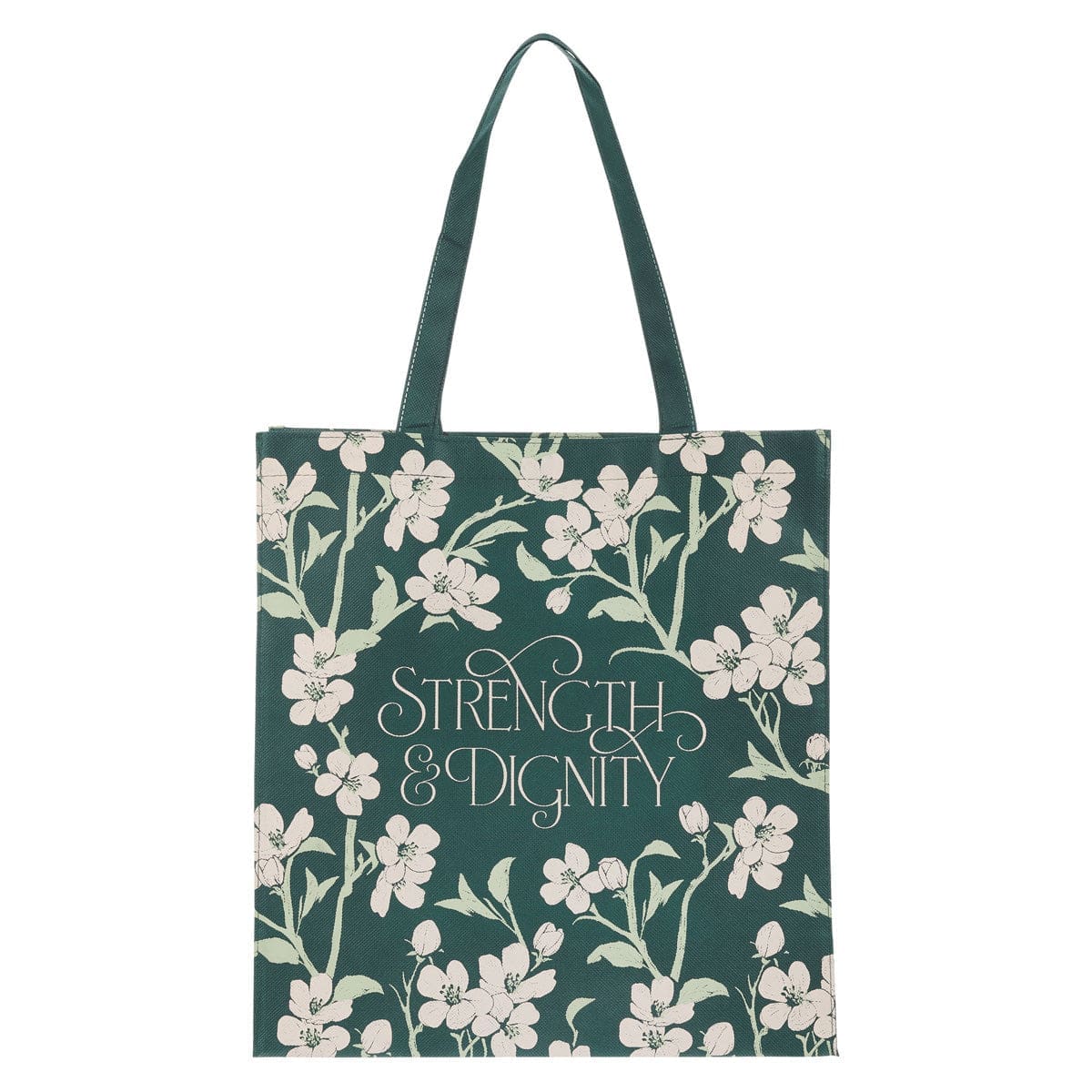 1220000327238_front Strength and Dignity Green Non-Woven Tote Bag - Image 3