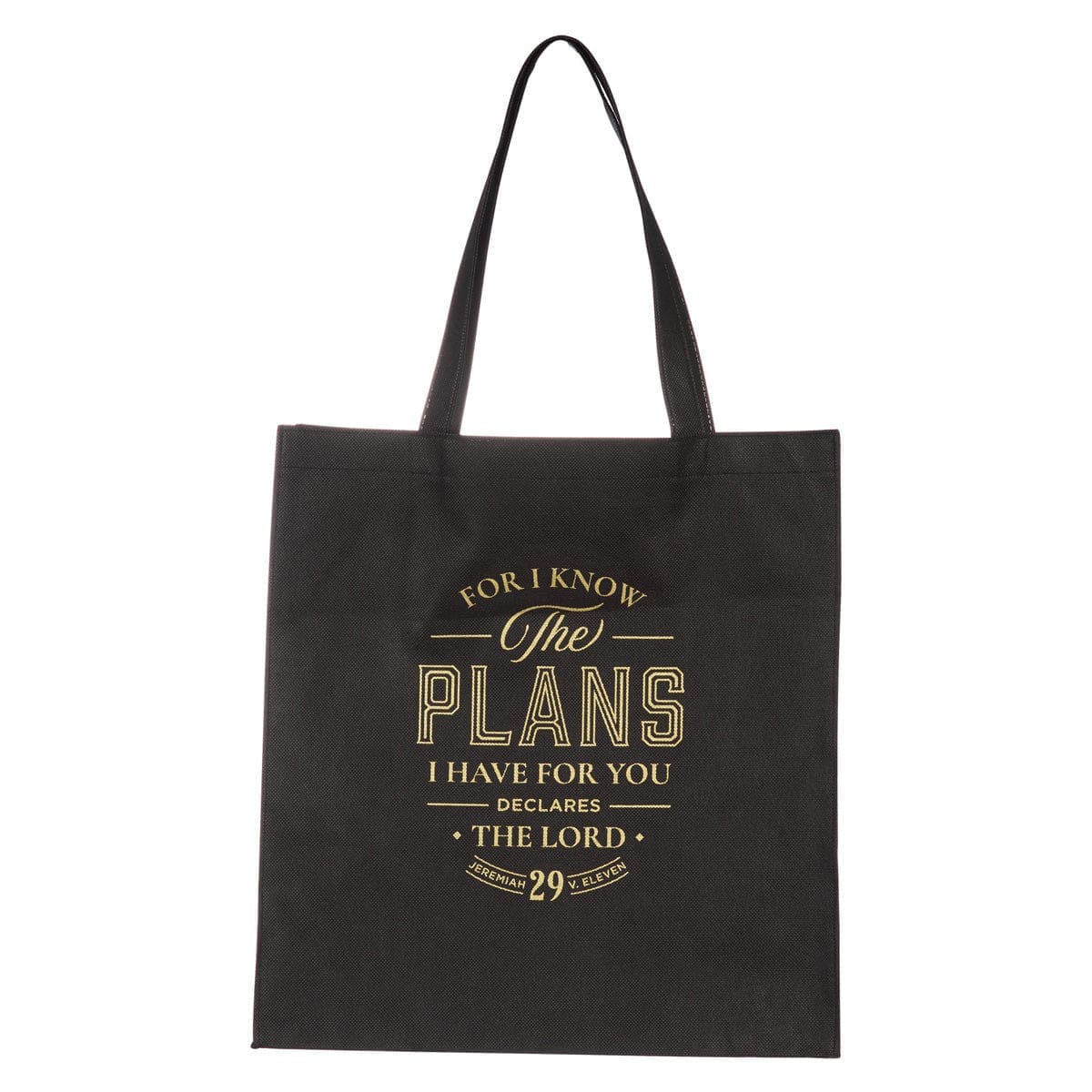 1220000327252_front For I Know the Plans I Have for You Declares the Lord Black Non-Woven Tote Bag - Image 3