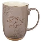 God Works Together All Things for Good Taupe Ceramic Mug with Cream Interior - Image 3