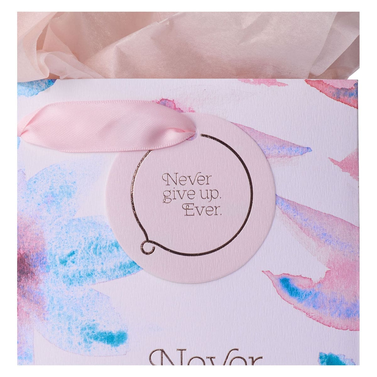1230000109390_feature3 Never Give Up Ever Pink Petals Medium Gift Bag with Gift Tag - Image 15