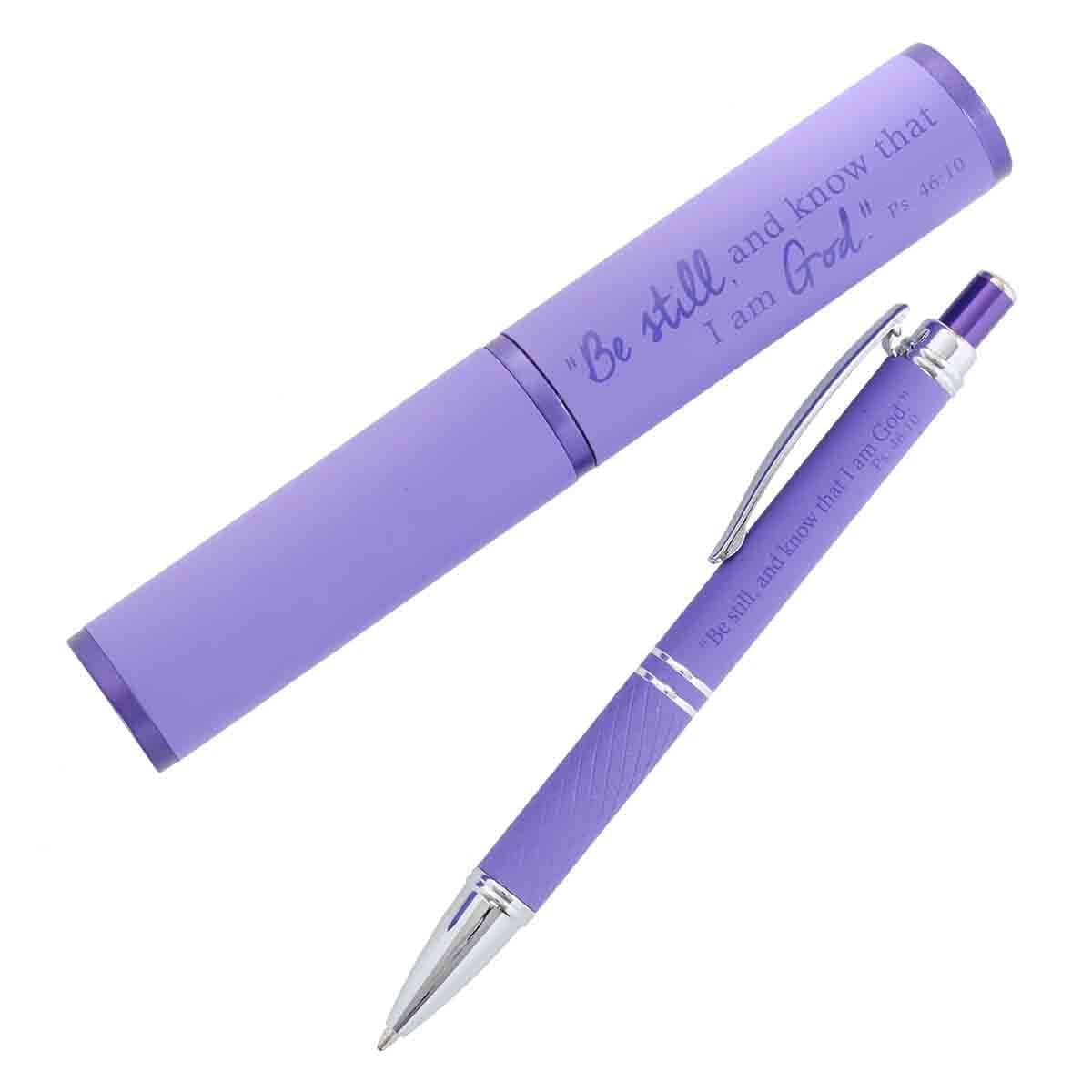 6006937140950_front Psalm 46:10 Be Still And Know Purple (Metal Pen In Tube) - Image 7