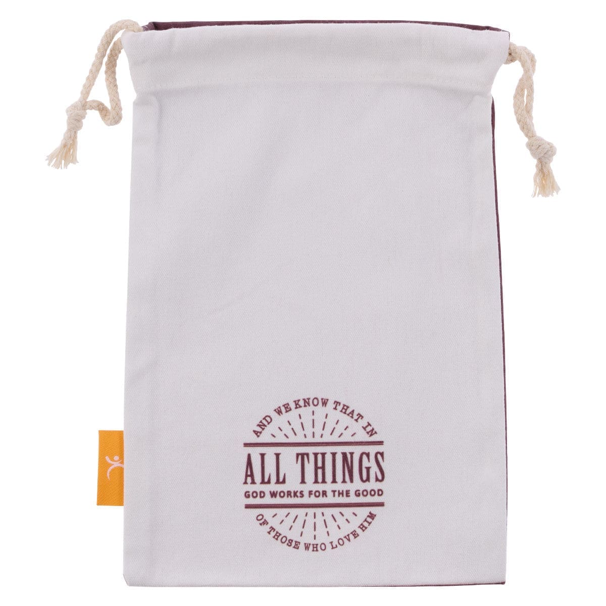 6006937156098_front All Things God Works For The Good Small Cotton Drawstring Bag - Romans 8:28 - Image 5