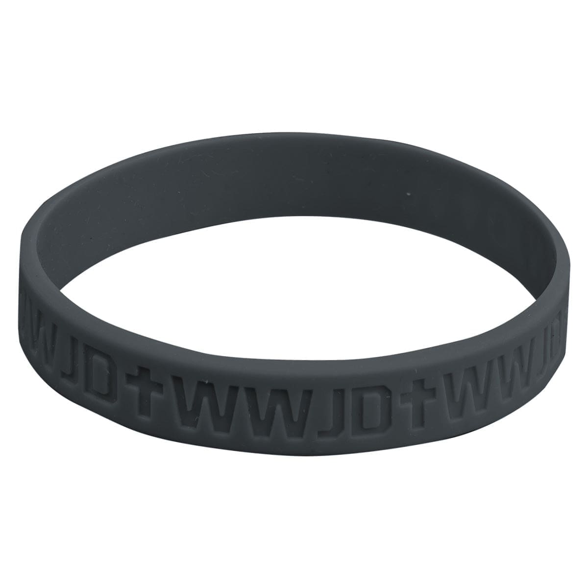 6006937159938_front WWJD Charcoal Silicone Wristbands - Image 3