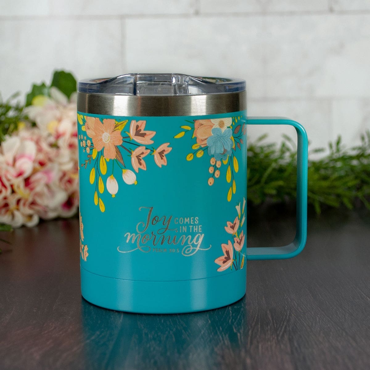 6006937164642_feature3 Joy Comes In The Morning Stainless Steel Travel Mug - Psalms 30:5 - Image 14