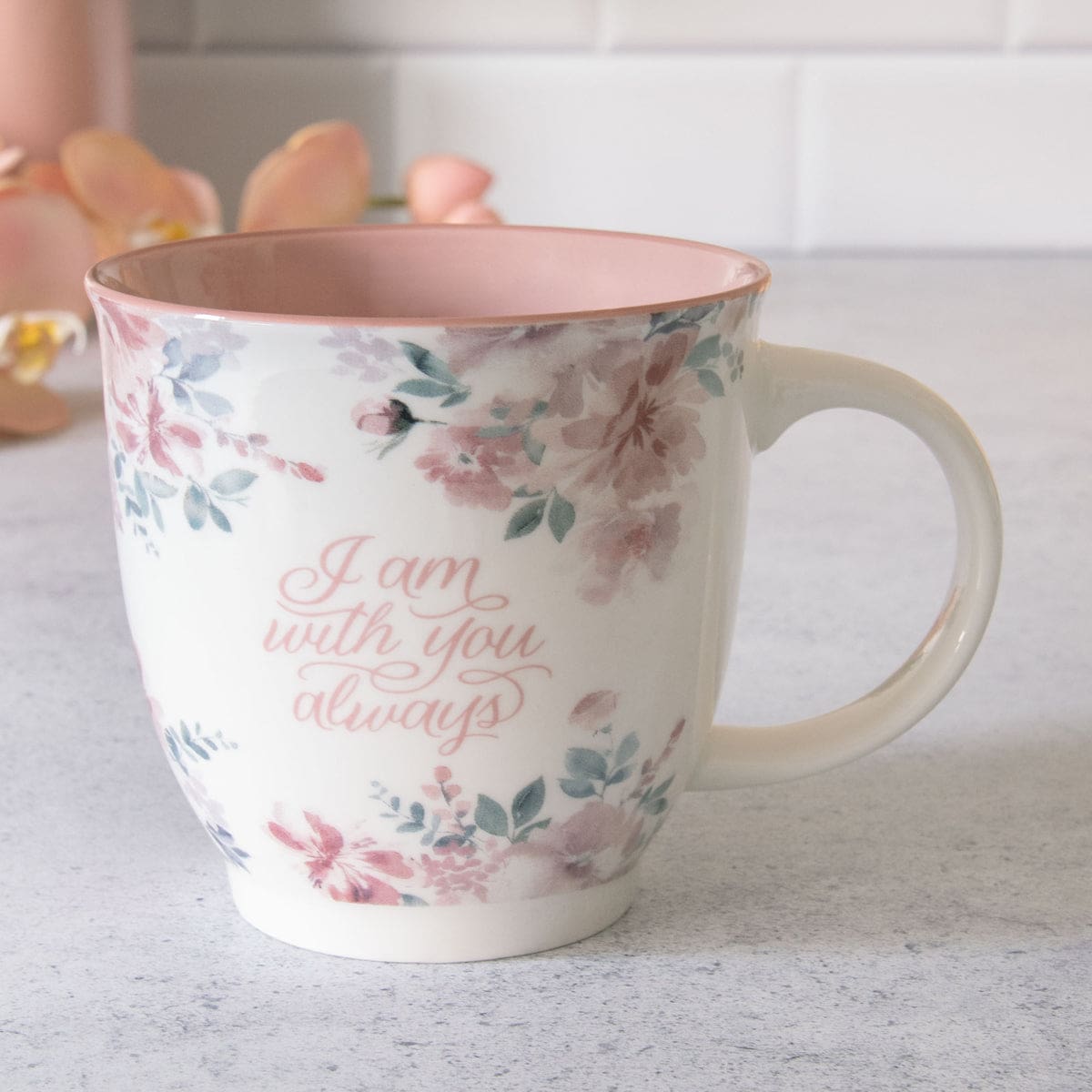 6006937168671_feature1 I Am with You Always Ceramic Mug with Pink Interior - Image 9