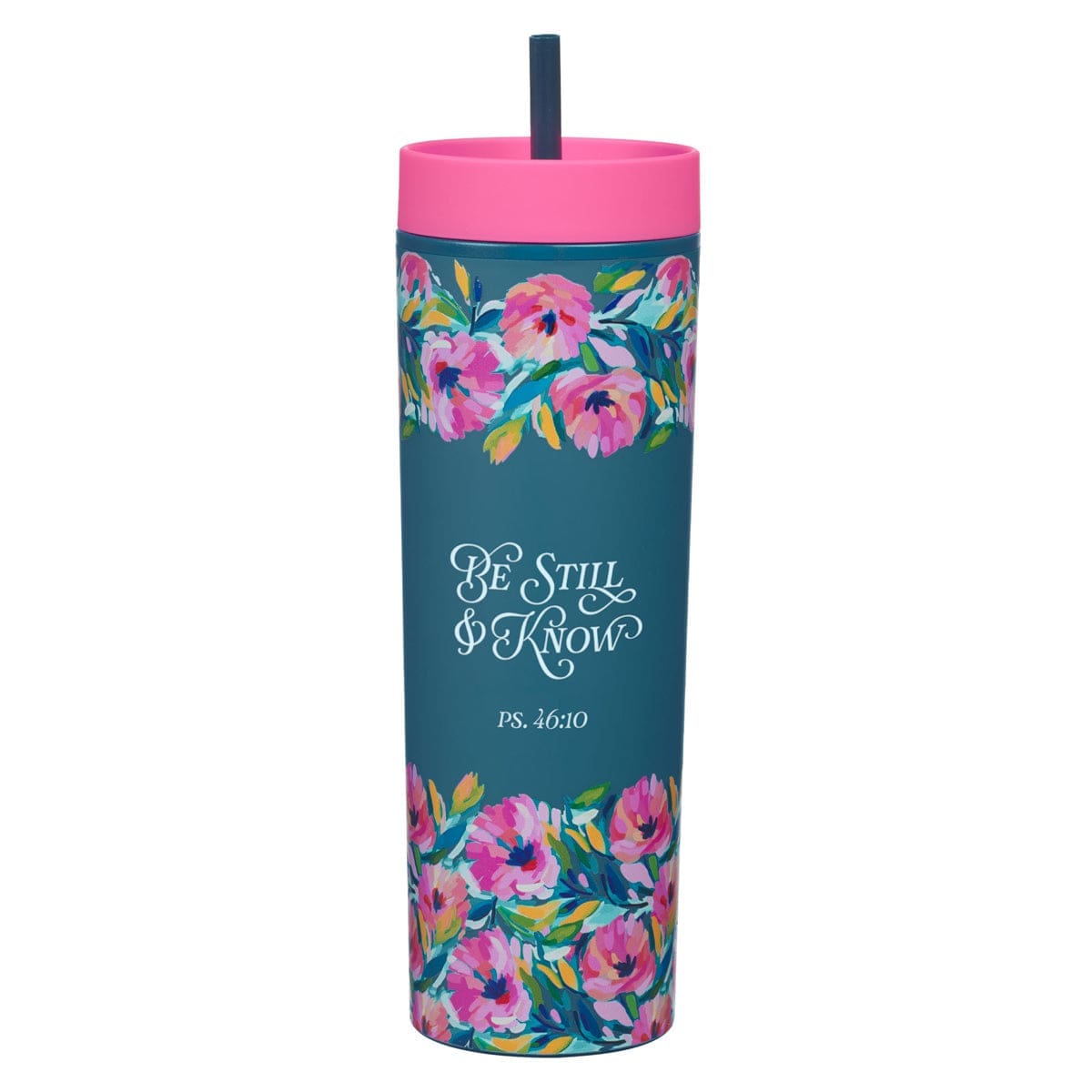 6006937171374_front Be Still & Know Plastic Travel Tumbler with Straw - Image 4