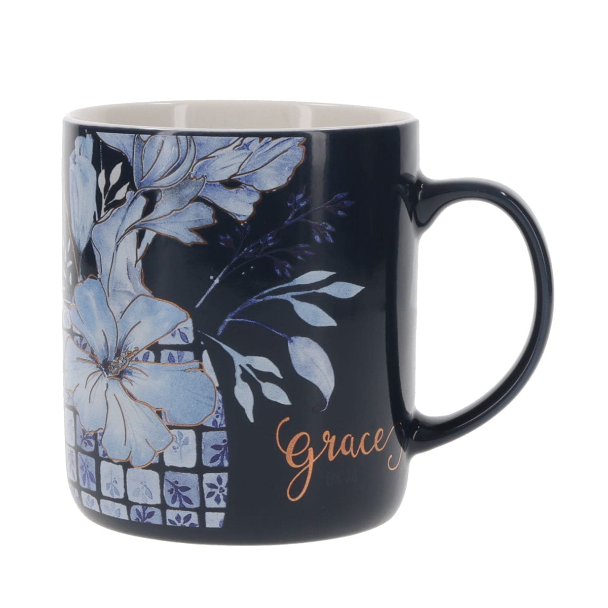 6006937171770_front Grace Floral Navy Blue Ceramic Mug - Image 3