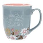 With God All Things Are Possible Teal Ceramic Mug with Pink Interior - Image 7