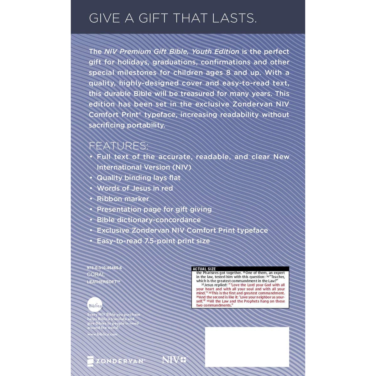 9780310454656_back NIV Premium Gift Bible Youth Red Letter Coral (Comfort Print)(Imitation Leather) - Image 10