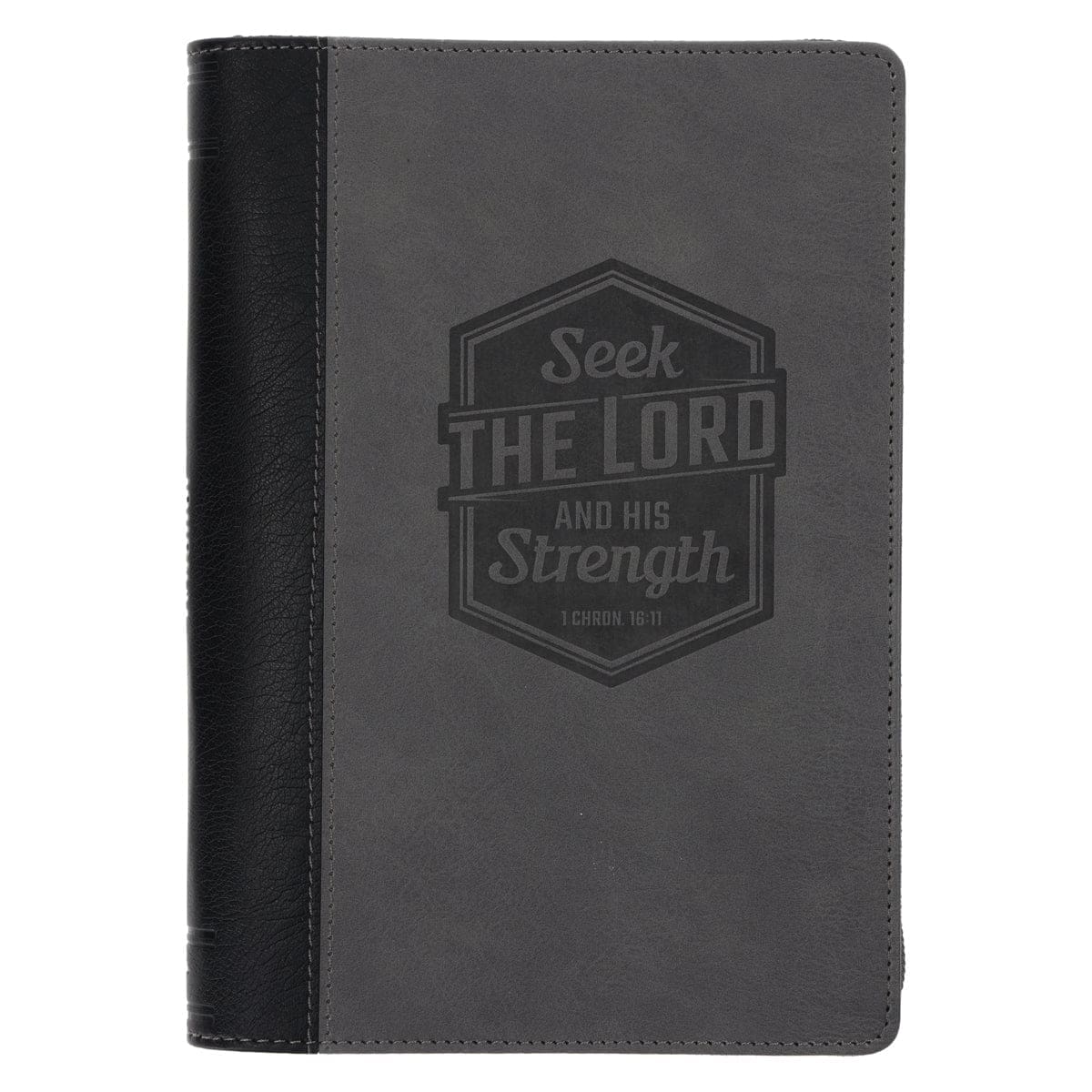 9780638002645_front Seek the Lord and His Strength Grey Faux Leather Journal with Zipped Closure - Image 5