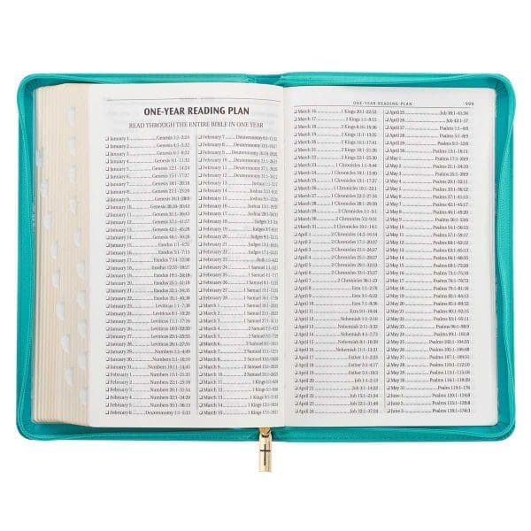 KJV Teal Floral Faux Leather Flexcover Deluxe Gift Bible With Zip - Image 19