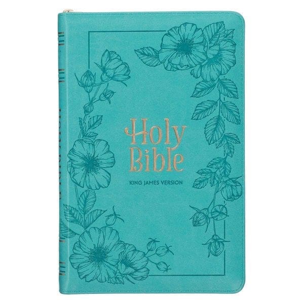 KJV Teal Floral Faux Leather Flexcover Deluxe Gift Bible With Zip - Image 13