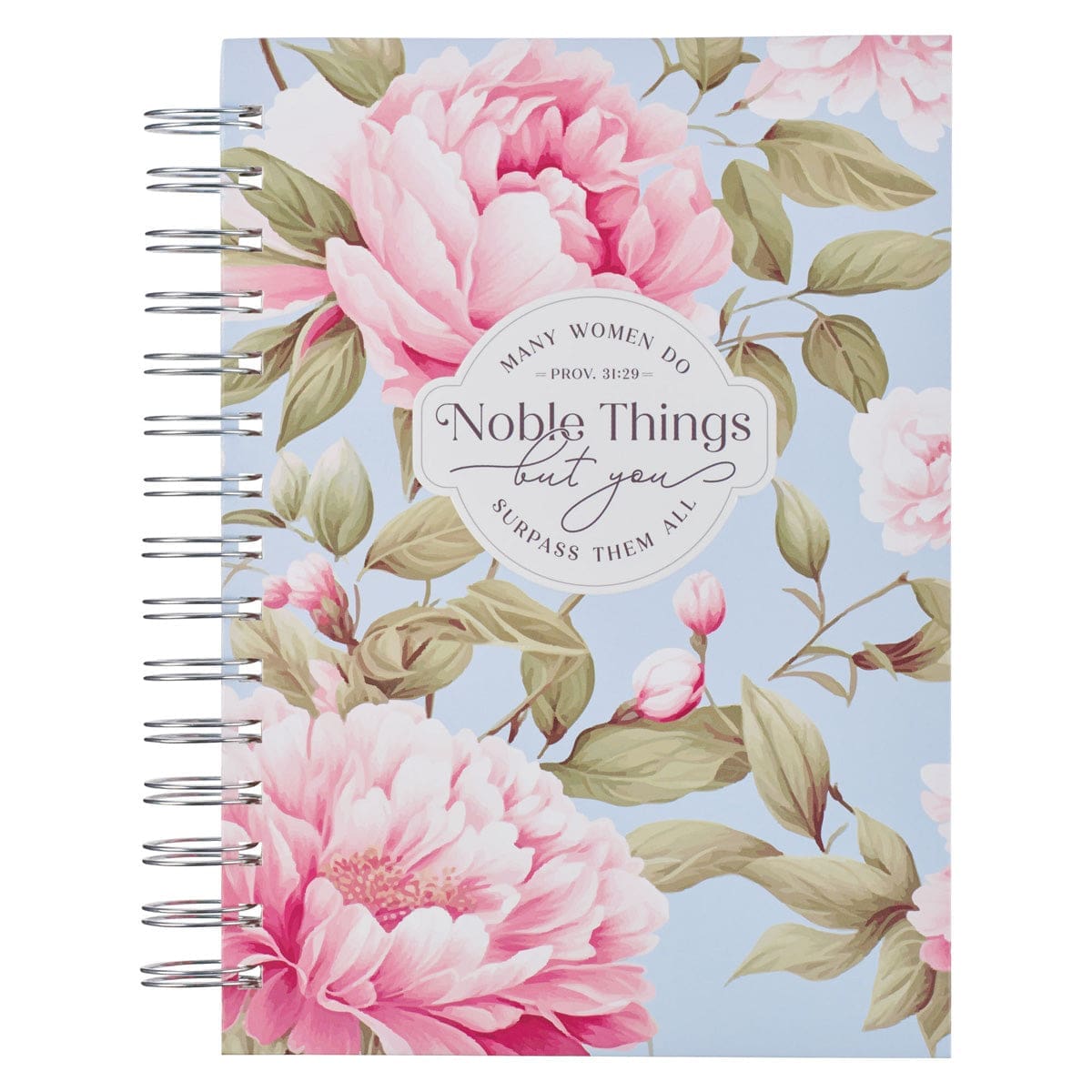 9781639528608_front Many Women Do Noble Things but You Surpass Them All Pink Peony Large Hardcover Wirebound Journal - Image 2