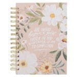 He Who Began a Good Work in You Will in You Beige Floral Large Hardcover Wirebound Journal - Image 2